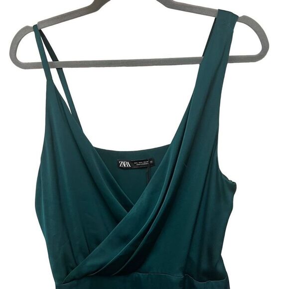 ZARA Green Asymmetric Midi Lace Slit Dress Size Large - Picture 3 of 6